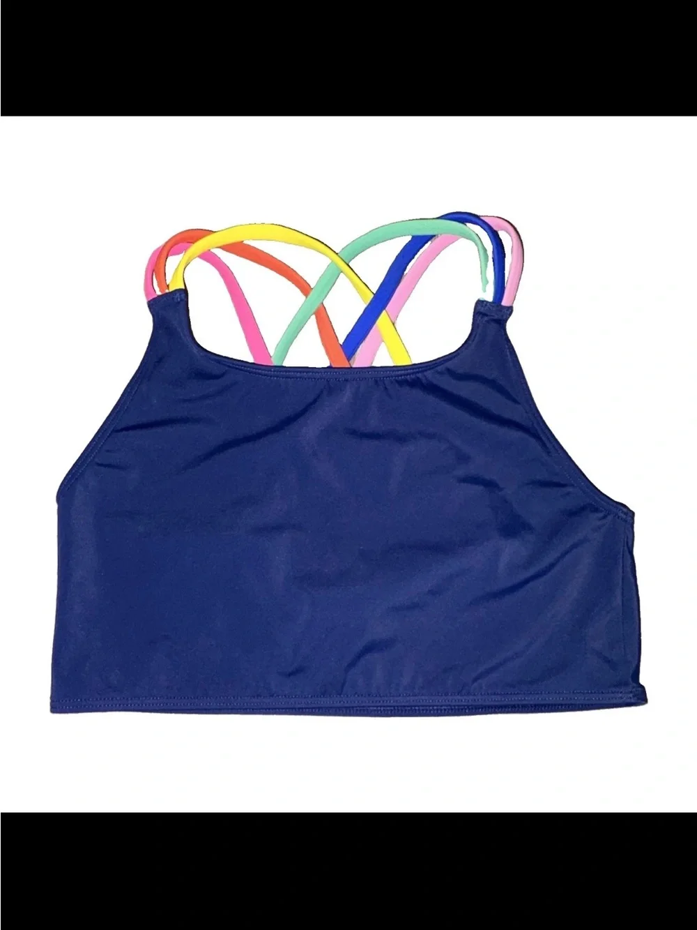 Mini Boden Navy Swim Bikini Top with Rainbow Straps